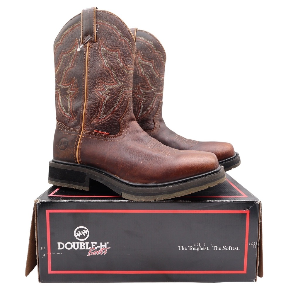 Double-H Modern ICE Work Boots Mens 9 D Brown Leather Square Toe Waterproof NWT